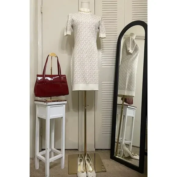 NWT Michael Kors Logo Jacquard Mock Neck Signature Dress - Picture 2 of 11